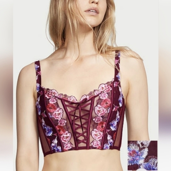 Victoria's Secret Other - Victoria’s Secret burgundy floral embroidered unlined corset top